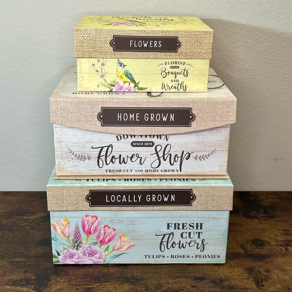 Fresh Cut Flowers Square Box Set (Set of 3)